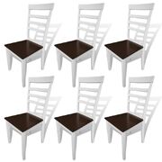 Dining Chairs 6 pcs White and Brown Solid Wood and MDF