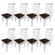 Dining Chairs 8 pcs White and Brown Solid Wood and MDF