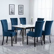 Dining Chair with Armrests 6 pcs Dark Blue Velvet