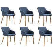 Dining Chairs 6 pcs Blue Fabric and Solid Oak Wood