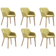 6 pcs Dining Chairs Green Fabric and Solid Oak