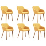 Dining Chairs 6 pcs Yellow Fabric and Solid Oak