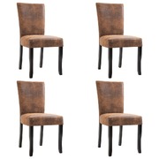 4 pcs Dining Chairs Brown faux Suede Leather