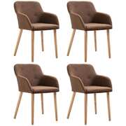 Dining Chairs 4 pcs Brown Fabric and Solid Oak Wood