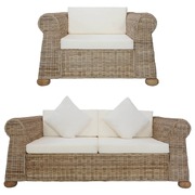 2 Piece Sofa Set with Cushions Natural Rattan