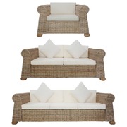 3 Piece Sofa Set with Cushions Natural Rattan