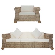 2 Piece Sofa Set with Cushions Natural Rattan