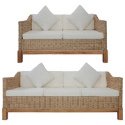 2 Piece Sofa Set with Cushions Natural Rattan 