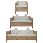 3 Piece Sofa Set with Cushions Natural Rattan