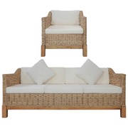 2 Piece Sofa Set with Cushions Natural Rattan