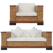 2 Piece Sofa Set with Cushions Brown Natural Rattan