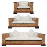 3 Piece Sofa Set with Cushions Brown Natural Rattan