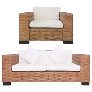 2 Piece Sofa Set with Cushions Natural Rattan 