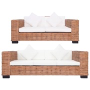 2 Piece Sofa Set with Cushions Natural Rattan