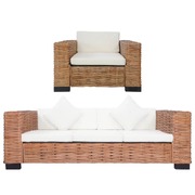 2 Piece Sofa Set with Cushions Natural Rattan