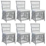 Dining Chairs with Cushions 6 pcs Grey Natural Rattan