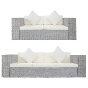 2 Piece Sofa Set with Cushions Grey Natural Rattan