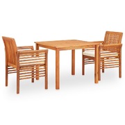 3 Piece Outdoor Dining Set with Cushions Solid Acacia Wood