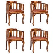 Dining Chairs 4 pcs Real Leather and Solid Sheesham Wood