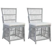 Dining Chairs with Cushions 2 pcs Grey Natural Rattan