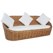 3-Seater Sofa with Cushions Natural Rattan