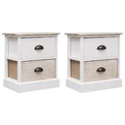 Nightstands 2 pcs White and Natural Paulownia Wood