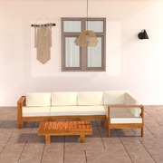 Six Piece Garden Lounge Set with Cream White Cushions Acacia Wood