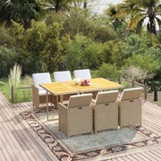 7 Piece Garden Dining Set with Cushions Poly Rattan Beige