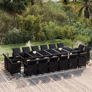 17 Piece Garden Dining Set with Cushions Poly Rattan Black