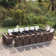 17 Piece Garden Dining Set with Cushions Poly Rattan Brown