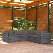 Poly Rattan Tranquility: 5-Piece Garden Lounge Set in Elegant Grey with Plush Cushions