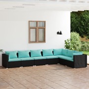 7 Piece Garden Lounge Set with Cushions Black Poly Rattan