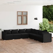 Rattan Retreat in Noir: 7-Piece Black Poly Rattan Garden Lounge Set with Plush Cushions