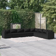 Noir Rattan Luxury: 8-Piece Garden Lounge Set in Black with Plush Cushions