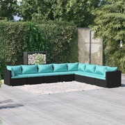 8 Piece Black Garden Lounge Set with Cushions Poly Rattan Black