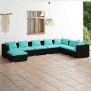 8 Piece Garden Lounge Set with Cushions Poly Rattan 