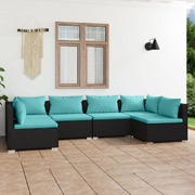 6 Piece Garden Lounge Set with Cushions Poly Rattan (Black)