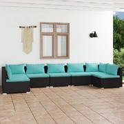 7 Piece Garden Lounge Set with Cushions Poly Rattan -Black