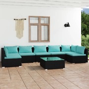 8 Piece Garden Lounge Set with Cushions Poly Rattan-Black