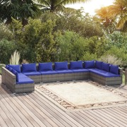 10 Piece Garden Lounge Set with Cushions Poly Rattan