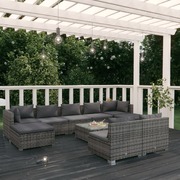 Poly Rattan Haven: 10-Piece Garden Lounge Set in Elegant Grey with Plush Cushions