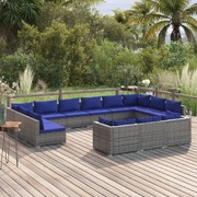 13 Piece Garden Lounge Set with Cushions Poly Rattan Grey