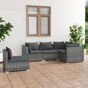 Grey Rattan Retreat: 5-Piece Garden Lounge Set with Plush Cushions