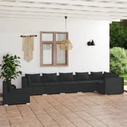 Noir Rattan Paradise: 7-Piece Garden Lounge Set in Black with Plush Cushions