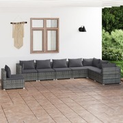 Timeless Rattan Retreat: 8-Piece Garden Lounge Set in Elegant Grey with Plush Cushions