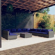 12 Piece Garden Lounge Set with Cushions Poly Rattan Grey