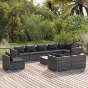 Modern Comfort Oasis: 10-Piece Grey Poly Rattan Garden Lounge Set with Plush Cushion