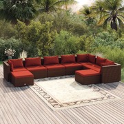 9 Piece Garden Lounge Set with Cushions Poly Rattan