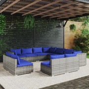 11 Piece Garden Lounge Set with Cushions Poly Rattan Grey