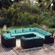 Garden Lounge Set with Cushions Black Poly Rattan 11 Piece